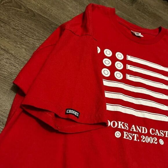 Crooks & Castle Mens T-Shirt Red Logo Graphic Streetwear American Flag Size XL - Picture 5 of 8